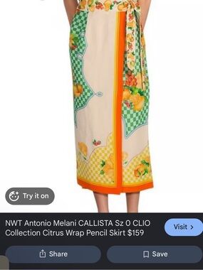 ANTONIO MELANI Cream Midi Citrus Print Wrap Skirt with Orange Trim